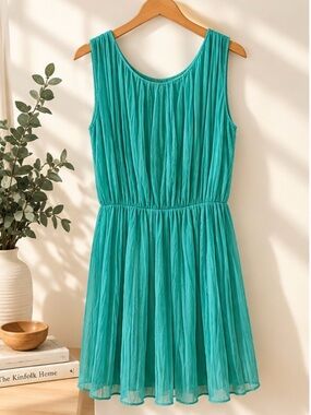 Massimo Dutti Teal Sleeveless Pleated Dress